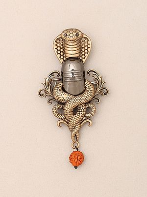 Antique-Finish Naga Shiva Lingam Brooch with Rudraksha