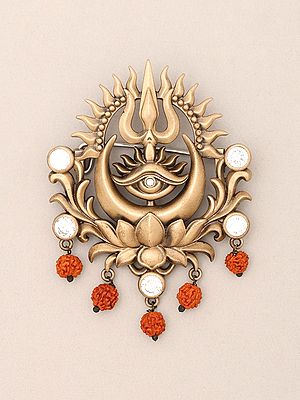 Trishul Trinetra Lotus Moon Brooch with Rudraksha