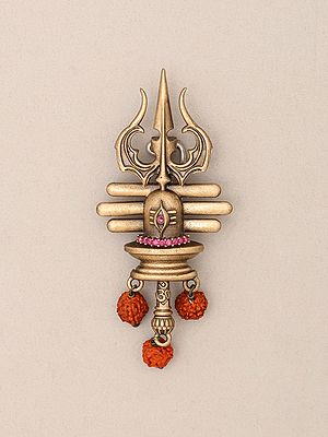 Shiva Linga Third Eye Tripundra Trishul Brooch with Rudraksha