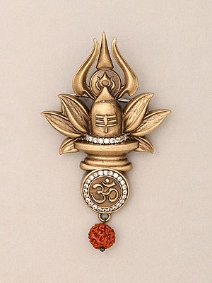 Shiva Linga Kalash Om Trishul Rudraksha Brooch