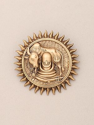 Nandi Shiva Linga in Surya Halo Brooch with Trishul Motif
