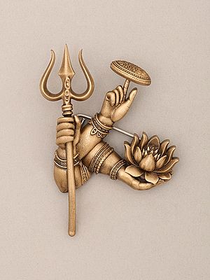 Divine Hands Motif Brass Brooch with Trishul, Chakra & Lotus