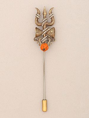 Lord Shiva Trishul Damru Brass Lapel Pin with Rudraksha