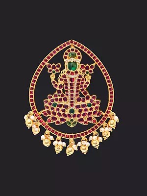 Goddess Lakshmi Temple Style Stone-Studded Jadai Billai (Juda Brooch)