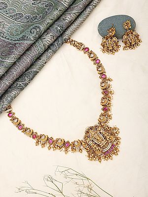 Antique Finish Temple Necklace Set with Statement Earrings