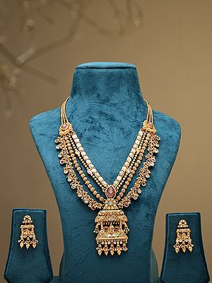 Multi-Layer Radha Krishna Temple Rajwadi Rani Haar Set with Bead Drop