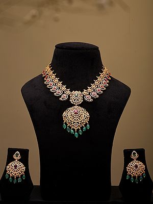 Stone Studded Polki Kundan Necklace and Earrings Set