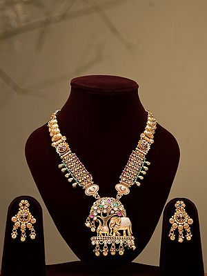 Temple-Style South Indian Elephant Design Kundan Necklace Set