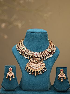 Kundan Choker Set with Flower Design & Bead Drops