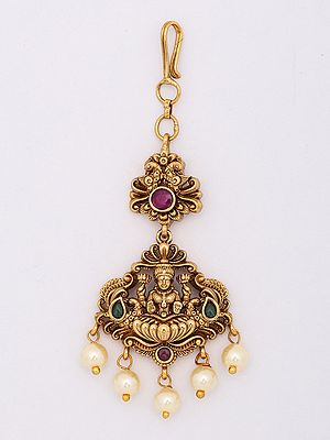 Temple-Style Goddess Lakshmi Maang Tikka with Pearl Drops