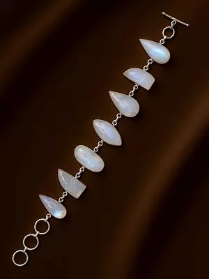 Sterling Bracelet Studded with Rainbow Moonstone