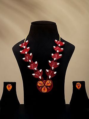 Stone Studded Handloom Sambalpuri Fabric Necklace Set with Earrings