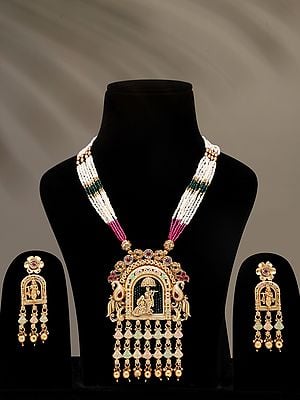 Beaded Multi Strand Long Radha Krishna Necklace and Earring Set