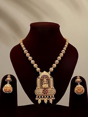 Stone Studded Goddess Lakshmi Necklace and Earring Set