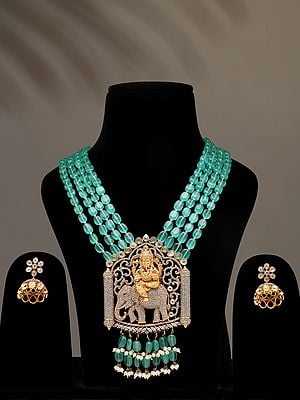 Lord Ganesha Long Necklace and Earring Set with Multi Strand