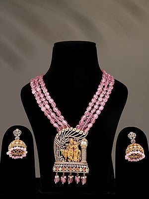 Kundan and Stone Studded Radha Krishna Multi Strand Long Necklace Set with Earrings