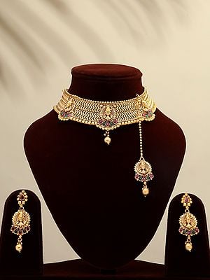 Lord Shiva Face Choker Set with Earring and Mangtika