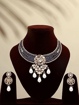 Designer Necklace & Earrings Set with Moissanite and Kundan