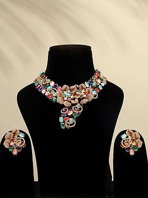 Designer Floral Design Choker Necklace Set with Earrings