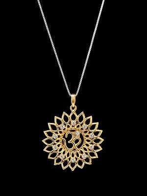 Sterling Silver Om Mandala Pendant with Cubic Zirconia