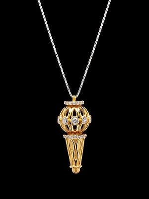 Lord Hanuman Weapon Mace (Gada) Pendant with Cubic Zirconia