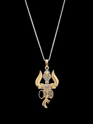 Sterling Silver Trishul Damru Pendant with Cubic Zirconia