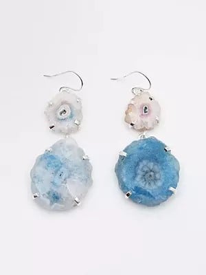 White Solar Druzy and Blue Solar Druzy Dangle Earrings