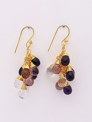 Amethyst and Crystal Briolette Bunch Dangler Earrings