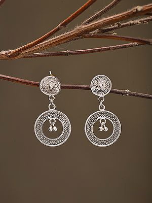 Round Shape Tarakasi Filigree Silver Earrings with Ghungroo
