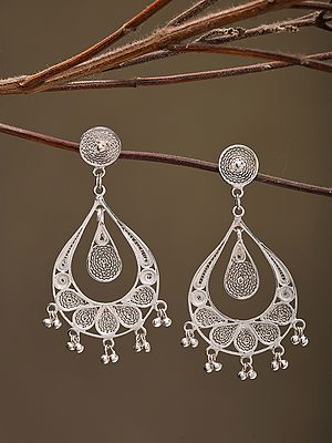 Tarakasi Filigree Silver Chandbali Earrings with Ghungroo