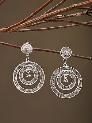 Sterling Silver Double Circle Filigree Earrings with Ghungroo Bells
