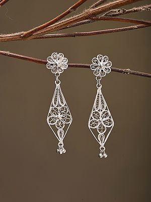 Sterling Silver Filigree Flower Earrings with Tarakasi Craftsmanship