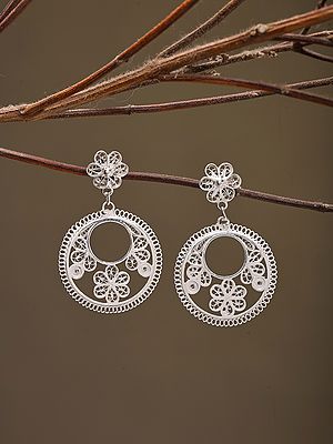 Sterling Silver Tarakasi Filigree Drop Earrings with Floral Design