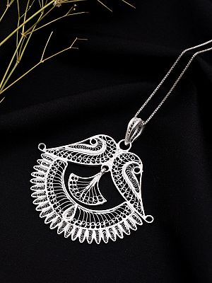Sterling Silver Filigree Bird Wing Design Pendant