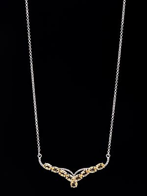 Sterling Silver Necklace with Citrine Gemstones - V Design