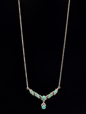 Emerald and Cubic Zirconia Sterling Silver V-Necklace