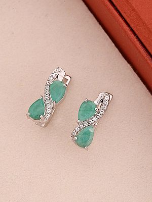 Pear-Cut Emerald Sterling Silver Stud Earrings with Cubic Zirconia