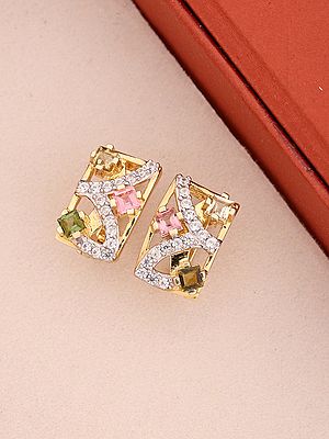 Geometric Multi-Colour Tourmaline Sterling Silver Stud Earrings