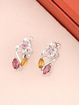 Multicoloured Tourmaline Sterling Silver Earrings with Gemstone Accents