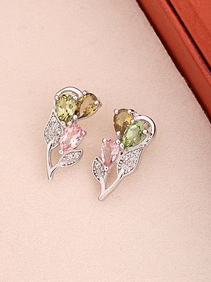 Sterling Silver Pear Cut Tourmaline Leaf Earrings