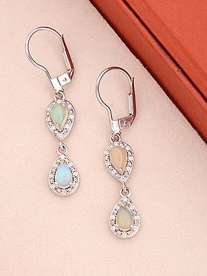 Ethiopian Opal Teardrop Sterling Silver Drop Earrings
