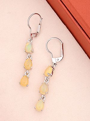 Triple Ethiopian Opal Teardrop Dangle Earrings in Sterling Silver