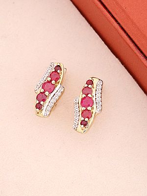 Ruby and Cubic Zirconia Sterling Silver Earring Studs
