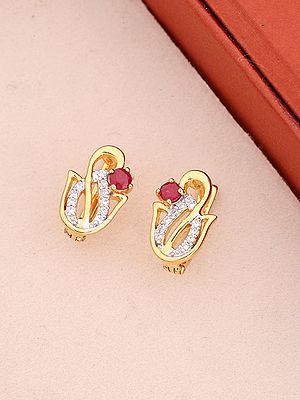 Sterling Silver Stud Earrings with Faceted Rubies and Diamonds