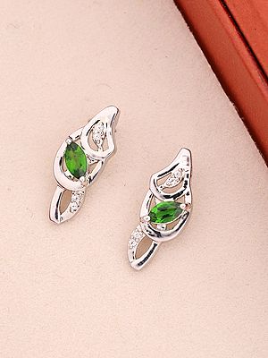 Sterling Silver Stud Earrings with Marquise Green Tourmaline