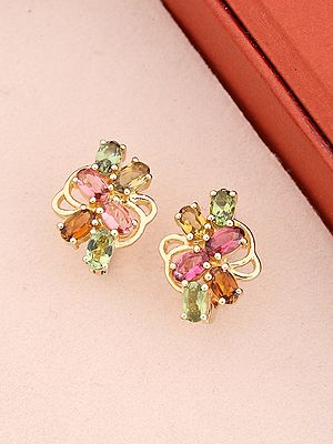 Tourmaline Floral Sterling Silver Stud Earrings - Multi-Color