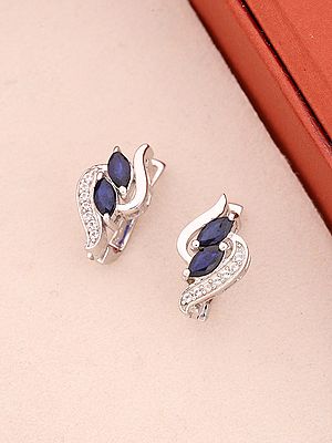 Marquise-Cut Sapphire Sterling Silver Stud Earrings with Cubic Zirconia