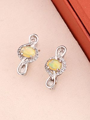 Sterling Silver Stud Earrings with Oval Cut Ethiopian Opal