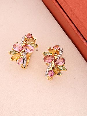 Sterling Silver Stud Earrings with Multi-Color Tourmaline