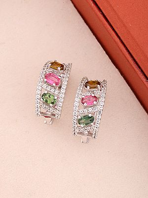 Multi-Color Tourmaline Sterling Silver Hoop Earrings